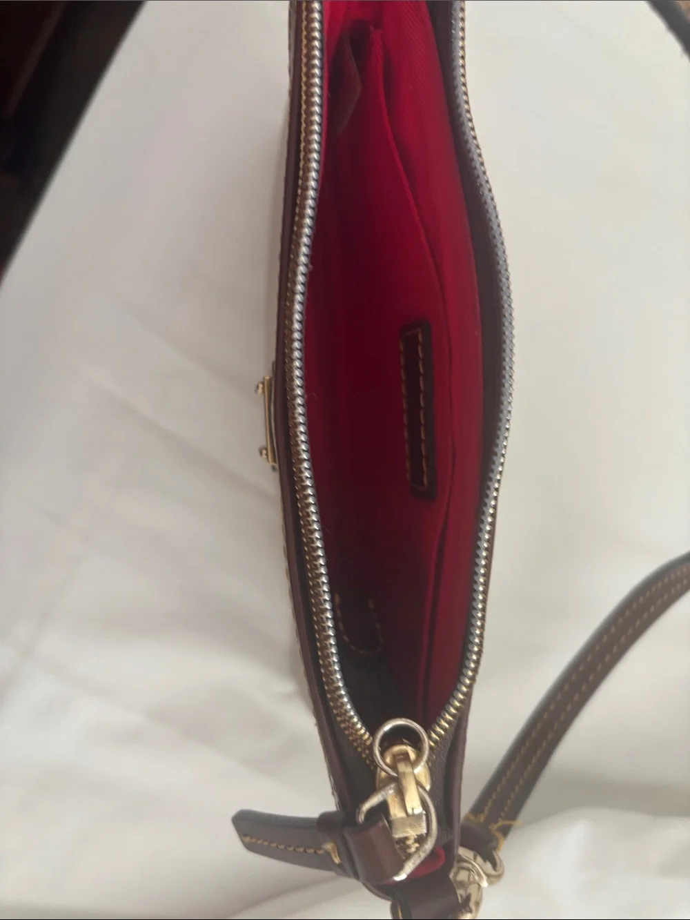 Dooney & Bourke Cream Shoulder Wristlet with Brown Trim